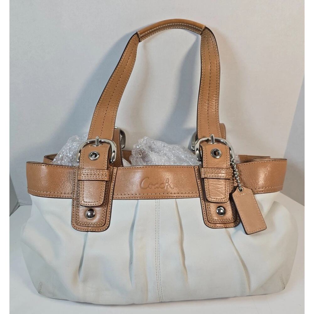 COACH Hamptons‎ Leather Tote in british tan and ivory
